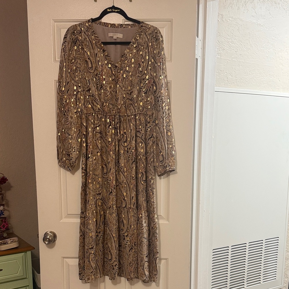 LOFT Gold and Brown Paisley Dress